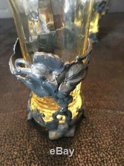 WMF 4 pcs 1903 Antique Art Nouveau Silverplate Yellow Tea Glass Cup Holder &Cups