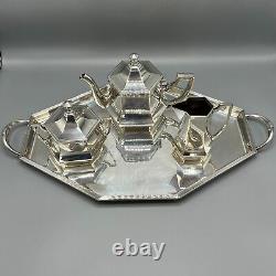 WMF Antique Silver Plated Tea Tray Teapot Sugar Bowl Cream Jug Set c1915 GeorgeV