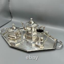 WMF Antique Silver Plated Tea Tray Teapot Sugar Bowl Cream Jug Set c1915 GeorgeV