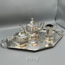 WMF Antique Silver Plated Tea Tray Teapot Sugar Bowl Cream Jug Set c1915 GeorgeV