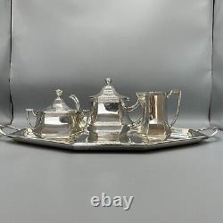 WMF Antique Silver Plated Tea Tray Teapot Sugar Bowl Cream Jug Set c1915 GeorgeV