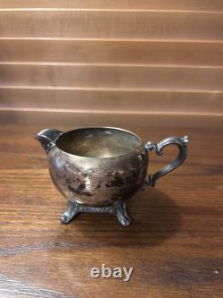 WM Rogers 800 Silver Plate Coffee Tea Pot Creamer Sugar Bowl Serving Plate Set