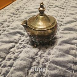 WM Rogers 800 Silver Plate Coffee Tea Pot Creamer Sugar Bowl Serving Plate Set