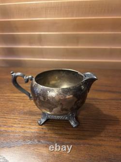 WM Rogers 800 Silver Plate Coffee Tea Pot Creamer Sugar Bowl Serving Plate Set
