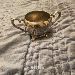 WM Rogers 800 Silver Plate Coffee Tea Pot Creamer Sugar Bowl Serving Plate Set