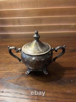 WM Rogers 800 Silver Plate Coffee Tea Pot Creamer Sugar Bowl Serving Plate Set