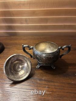 WM Rogers 800 Silver Plate Coffee Tea Pot Creamer Sugar Bowl Serving Plate Set
