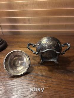 WM Rogers 800 Silver Plate Coffee Tea Pot Creamer Sugar Bowl Serving Plate Set