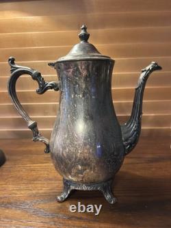 WM Rogers 800 Silver Plate Coffee Tea Pot Creamer Sugar Bowl Serving Plate Set