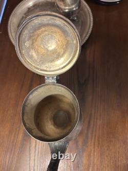 WM Rogers 800 Silver Plate Coffee Tea Pot Creamer Sugar Bowl Serving Plate Set