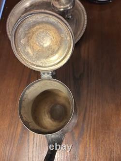 WM Rogers 800 Silver Plate Coffee Tea Pot Creamer Sugar Bowl Serving Plate Set