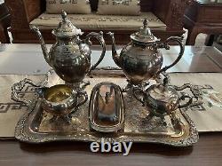 WM Rogers Silver Plated Vintage Coffee Tea 6 Pieces Set With Serving Tray #290