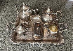 WM Rogers Silver Plated Vintage Coffee Tea 6 Pieces Set With Serving Tray #290