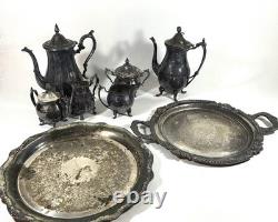 WM Rogers Silver Plated Vintage Coffee Tea 8 Pieces Set With W Serving Trays