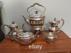 Walker & Hall 5 Pc Silver Plate Beverage Set Tea-Chocolate-Kettle-Coffee-Sugar