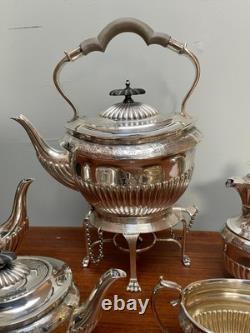 Walker & Hall 5 Pc Silver Plate Beverage Set Tea-Chocolate-Kettle-Coffee-Sugar