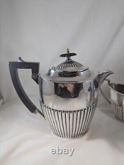 Walker Hall Sheffield England Tea Set Antique Silver Plate Ebony 3 Pcs 1378-58