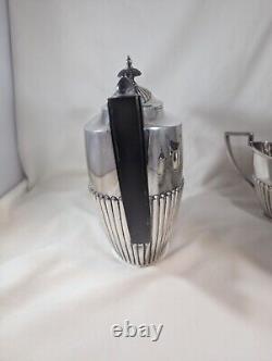 Walker Hall Sheffield England Tea Set Antique Silver Plate Ebony 3 Pcs 1378-58