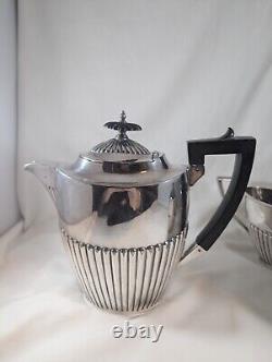 Walker Hall Sheffield England Tea Set Antique Silver Plate Ebony 3 Pcs 1378-58