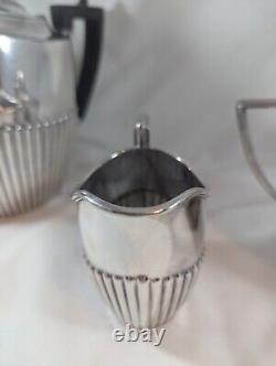 Walker Hall Sheffield England Tea Set Antique Silver Plate Ebony 3 Pcs 1378-58