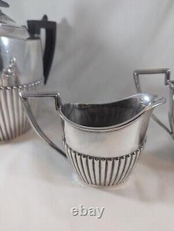 Walker Hall Sheffield England Tea Set Antique Silver Plate Ebony 3 Pcs 1378-58