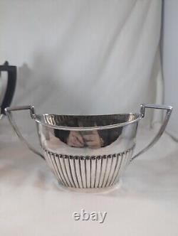 Walker Hall Sheffield England Tea Set Antique Silver Plate Ebony 3 Pcs 1378-58
