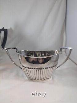 Walker Hall Sheffield England Tea Set Antique Silver Plate Ebony 3 Pcs 1378-58