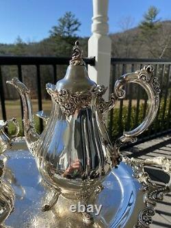 Wallace BAROQUE Silverplate 6 Pc Tea Coffee Set with 29'' Tray