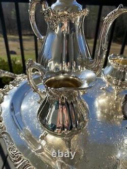 Wallace BAROQUE Silverplate 6 Pc Tea Coffee Set with 29'' Tray