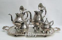 Wallace Baroque Antique Plate 4 Pcs Coffee & Tea Set On Footed Crescent Tray