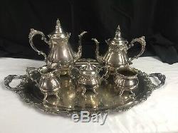 Wallace Baroque Silver Plate Tea Set 5 Piece + Tray (281-285)