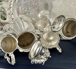 Wallace Baroque Silver Plate Tea and Coffee Service Set with Footed Tray Tea Set