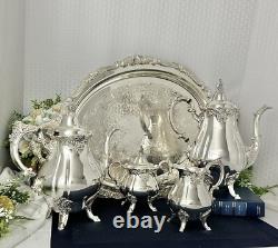 Wallace Baroque Silver Plate Tea and Coffee Service Set with Footed Tray Tea Set
