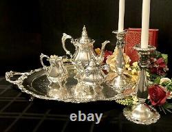 Wallace Baroque Silver Plated Tea Set Candlesticks Tray Coffee Pot Discounted