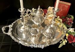 Wallace Baroque Silver Plated Tea Set Candlesticks Tray Coffee Pot Discounted