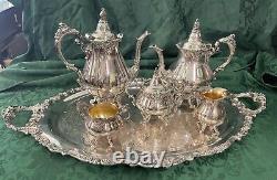 Wallace Baroque Silverplate Coffee Tea Service 6 Piece with Tray