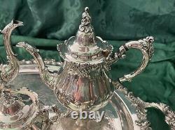 Wallace Baroque Silverplate Coffee Tea Service 6 Piece with Tray