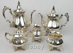 Wallace Baroque Silverplate Tea Coffee Set Sugar Creamer Waste Can 5pc Polished