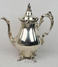 Wallace Baroque Silverplate Tea Coffee Set Sugar Creamer Waste Can 5pc Polished