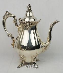 Wallace Baroque Silverplate Tea Coffee Set Sugar Creamer Waste Can 5pc Polished