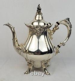 Wallace Baroque Silverplate Tea Coffee Set Sugar Creamer Waste Can 5pc Polished