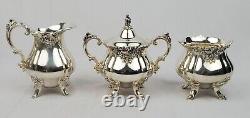 Wallace Baroque Silverplate Tea Coffee Set Sugar Creamer Waste Can 5pc Polished