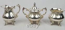 Wallace Baroque Silverplate Tea Coffee Set Sugar Creamer Waste Can 5pc Polished