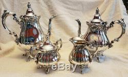 Wallace Baroque Tea Coffee Service 4 Piece Set Silverplate 281 282 283 284