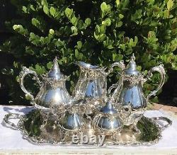 Wallace Baroque Tea & Coffee Set 7 piece Vintage Silverplate Set With Pitcher
