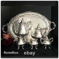 Wallace Baroque Tea Set Silver Plated with WASTE and Tray 6 Piece set