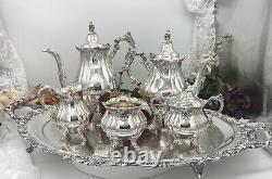 Wallace Baroque Tea Set Silver Plated with WASTE and Tray 6 Piece set