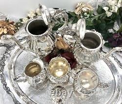 Wallace Baroque Tea Set Silver Plated with WASTE and Tray 6 Piece set