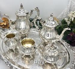 Wallace Baroque Tea Set Silver Plated with WASTE and Tray 6 Piece set