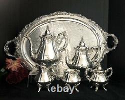 Wallace Baroque Tea Set Silver Plated with WASTE and Tray 6 Piece set